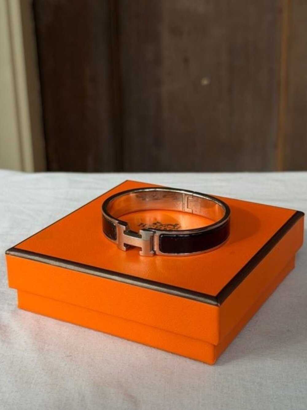 Hermes Clic H Bracelet - Black & Silver, Size Small